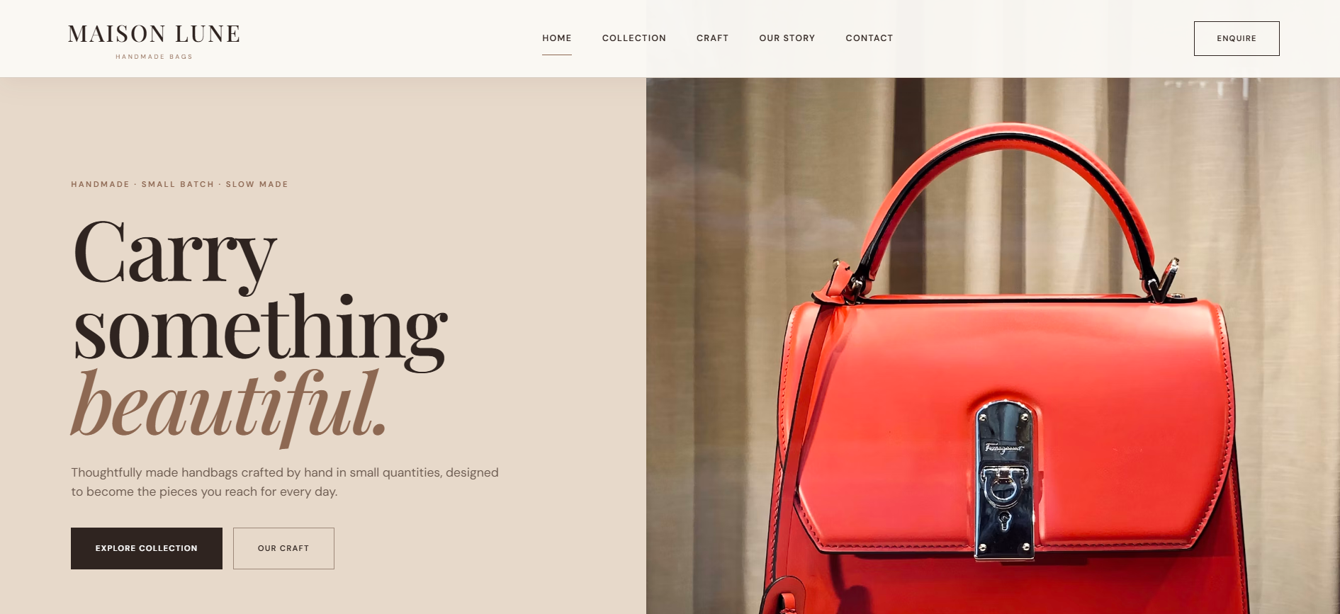 Handmade Bags website preview